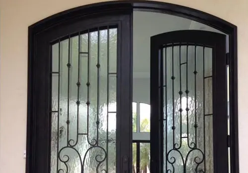 Spanish & French Style Custom Wrought Iron and Glass Door