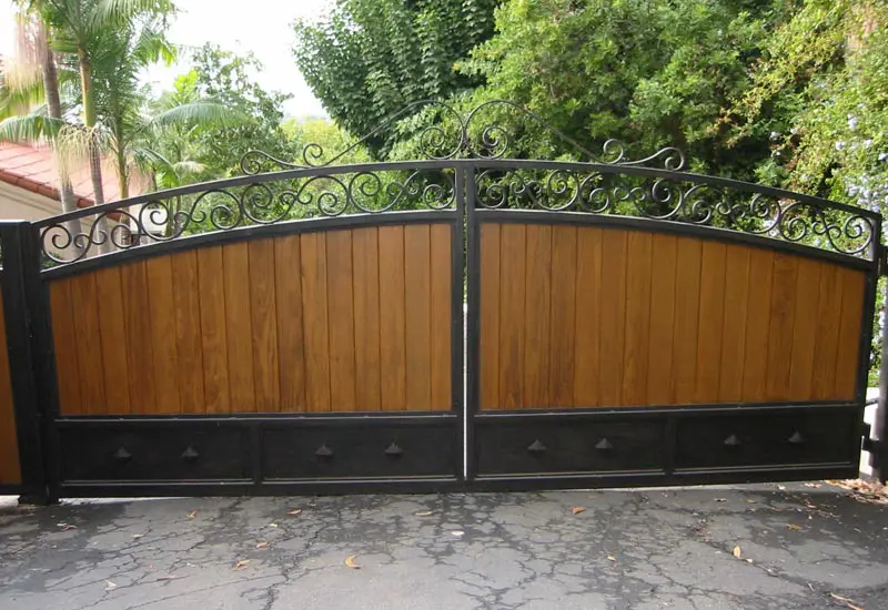 Custom Wrought Iron & Wood Spanish Driveway Gate