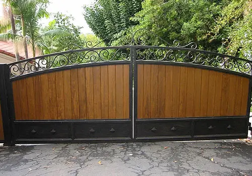 Wrought Iron & Wood French Modern Automated Driveway Gates